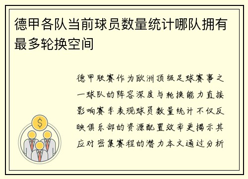 德甲各队当前球员数量统计哪队拥有最多轮换空间